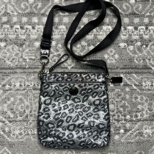 COACH Ocelot Black and Silver Leopard Metallic Crossbody Purse EUC
